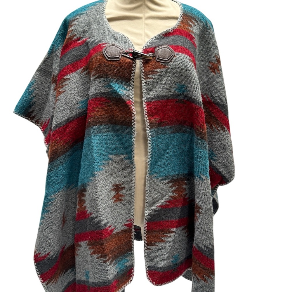 Women's Multicolor Southwestern Shawl Sweater Pancho One Size